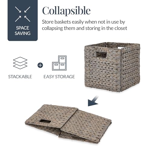Best Choice Products 12x12in Pack of 5 Cube Storage Baskets, Water Hyacinth Multipurpose Collapsible Organizers, Handwoven Laundry Totes for Laundry, Living Room, Kids Room & Nursery - Gray - color: Gray, size: 12x12in