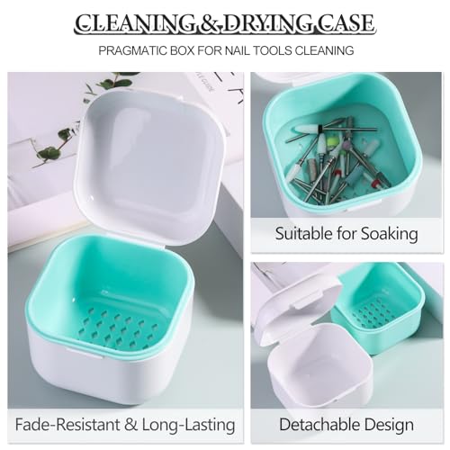 SUTOKAKA 1Pc Plastic Nail Tool Sterilizer Box Nail Drill Bits Cleaning Box Polishing Tools Soaking Tray Manicure Pedicure Storage Container Case - White (White, 3.15“x3.15“x2.75“) - color: White
