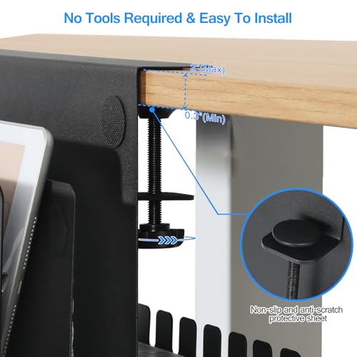MAXECHO Desk Side Storage, Under Desk Laptop Mount, Table Side Hanging File Organizer, No Drill Clamp On Cable Management Tray, Laptop Holder with Magnetic Pen Holder for Office and Home, Load 22 Lbs - color: Black, size: Double-deck with Pen Holder & Cab