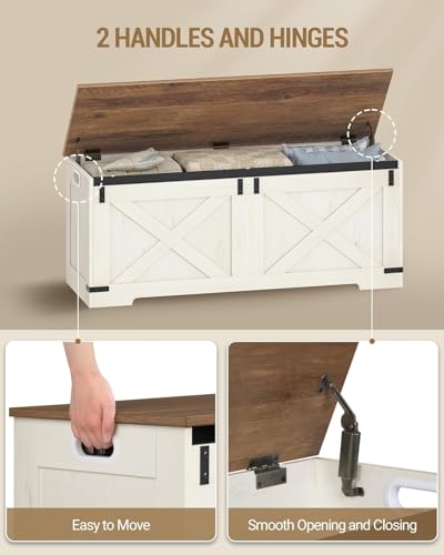 Hzuaneri 47.2" Storage Chest, Large Storage Trunk with 2 Hinges, Farmhouse Wooden Box Bench, Lift-Top Organizer Chest, Entryway Trunk for Bedroom, Living Room, White and Brown SB12114X - color: White and Brown, size: 15.7"D x 47.2"W x 19.1"H