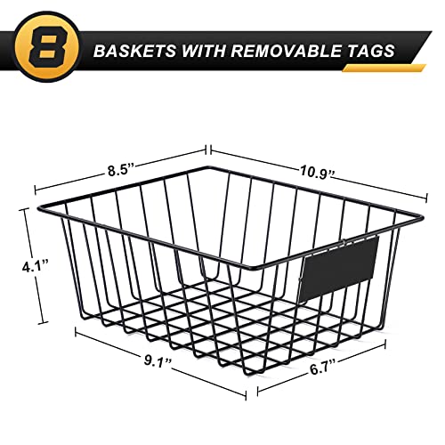 8 Pack Wire Storage Baskets for Organizing with Removable Tags, Pantry Organization Bins for Kitchen Cabinets, Closet - Metal Basket for Laundry, Garage, Refridge, Bathroom Countertop Organizer, Black - size: Small-8 Pack