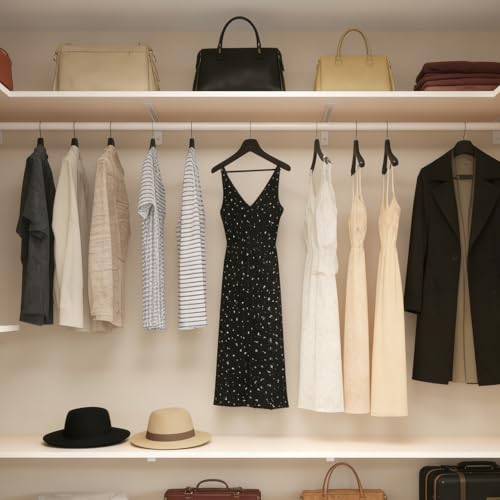 Closet Shelf with Hanging Rod, Heavy Duty Closet Organizer System, Closet Shelves Hold 220 lbs, Wall Mounted Closet Storage & Organizers for Walk in Laundry Room