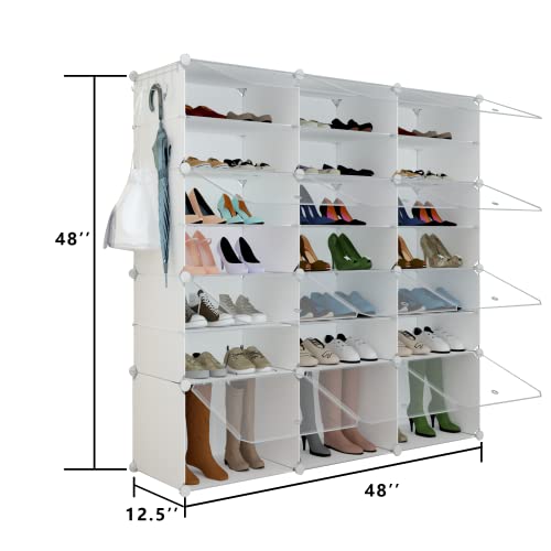 Shoe Rack Organizer, 48 Pair Shoe Storage Cabinet with Door Expandable Plastic Shoe Shelves for Closet,Entryway,Hallway,Bedroom - color: Transparent Door-white, size: 48 Pairs