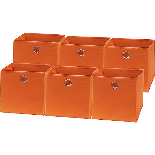 SIMPLE HOUSEWARE Foldable Cube Storage Bins with Handles, 11-Inch, Orange, 6-Pack, Fabric Cubes Organizer for Closet or Shelves - color: Orange