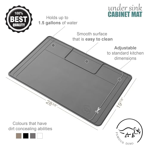 The Original Under Sink Mat - Adjustable Silicone mat, Waterproof Under The Sink Bathroom Vanity Mat - 28" x 19" or smaller - color: Dark Gray, size: 28" x 19"