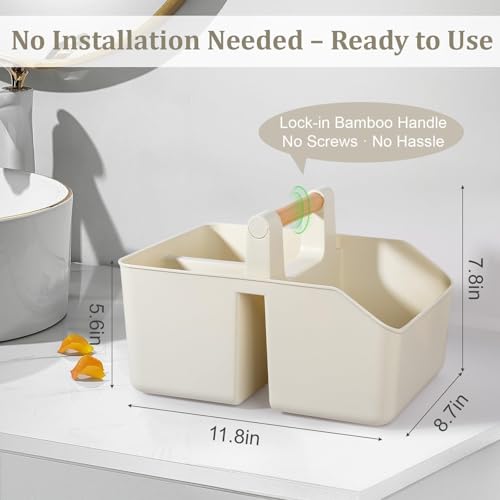 rejomiik Portable Shower Caddy Basket with Bamboo Handle, Plastic Cleaning Caddy Bathroom Organizer Tote for College Dorm Essentials, Bath Toy Storage, Cream - color: Cream