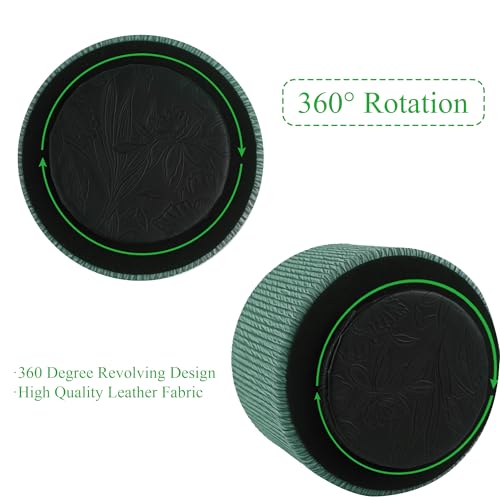 Round Leather Art Supply Organizer,Remote Control Holder,360 Degree Spinning,Multi-Functional Pencil Holder,4 Compartments Desktop Stationary Organizer(1-Wood Green) - color: 1-Wood Green
