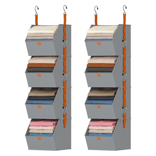 DIMJ Hanging Closet Organizer - 4 Tier Collapsible Hanging Shelves with Hooks Zipper, Fabric Clothes Organizer, Space-Saving Storage Bin Basket for RV, Bedroom, Laundry Organization - color: Grey, size: 8 Pack