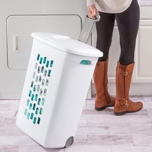 Sterilite 18-Pack Ultra Wheeled Hamper, Laundry Basket w/Flip-Top Lid & Retractable Handle - Plastic Rolling Clothes Storage Cart with Ventilated Holes for Home, Apartment or Dorm - size: 18 Pack