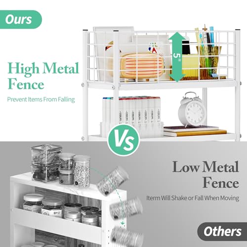KINGRACK Slim Rolling Storage Cart 4 Tier - Heavy Duty Metal Utility Cart with Raised Edge & Wheels, Narrow Mobile Organizer Shelves for Bathroom, Kitchen, Laundry, Office, Living Room, White - color: White, size: 4-Tier
