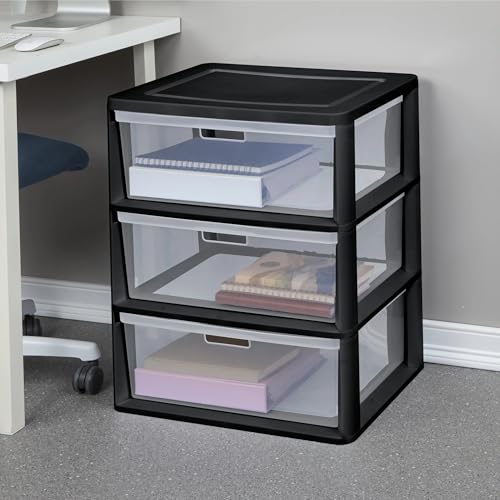 3-Drawer Wide Rolling Storage Cart with Clear Plastic Drawers and Wheels, Transparent Organizer Unit for Home Office Bathroom Kitchen Organization
