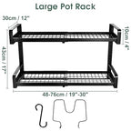 19"- 30" Expandable Hanging Pot Rack, 2 Tier Heavy Duty Wall Mounted Pots and Pans Organizer with 10 Hooks and 5 Pot Lid Holders, Pot Hanger Shelf for Kitchen Cookware Utensils Organizers and Storage