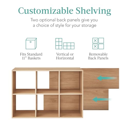Best Choice Products 6-Cube Storage Organizer, 11in Shelf Opening, Bookcase, Display Shelf, Customizable w/ 3 Removable Back Panels – Light Oak - color: Light Oak, size: 6-Cube, 11in Shelf Opening