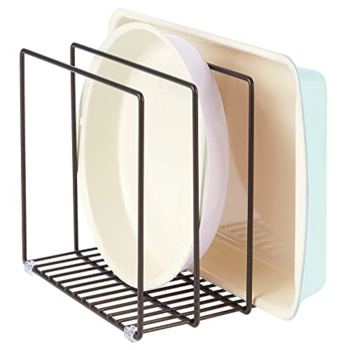 mDesign Steel Storage Tray Organizer Rack for Kitchen Cabinet - Divided Holder with 3 Slots for Skillets, Frying Pan, Pot Lids, Cutting Board, Baking Sheets - Concerto Collection - Bronze - color: Bronze, size: 10.2 x 7.3 x 8.6