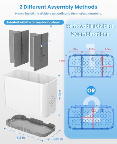 Toothbrush and Toothpaste Holders for Bathrooms Countertop - Detachable 5 Slots Kids Electric Toothbrush Holders Set Wall Mounted with Removable Dividers for Bathroom Decor and Accessories Organizer - color: Whitegrey