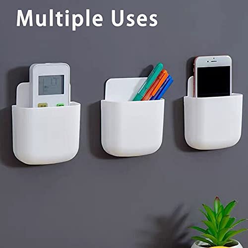 3 Pack Remote Control Holder Wall Mount Holders Hole-Free Phone Charging Organizer Pen Storage Containers For Home Office School Supply Storage (White) - color: White