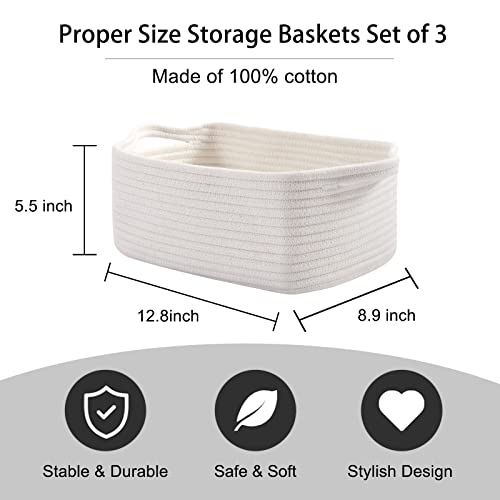 OIAHOMY Cotton Rope Storage Baskets | Decorative Storage Basket for Closet Storage, Home Organizing Bins and Nursery Decor | Cotton Rope Woven Baskets for Storage Shelf, Pure and White - color: Pure and White