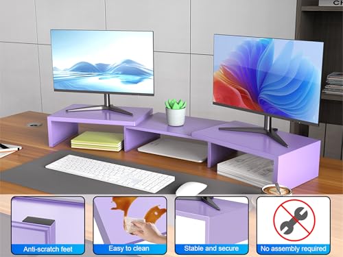 Desk Organizers and Accessories, Dual Monitor Stand Riser, Monitor Desk Shelf for Desktop Organization (Purple) - color: Purple