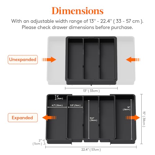 Lifewit Utensil Organizer for Kitchen Drawers, Expandable Cooking Utensil Tray, Adjustable Cutlery Silverware Flatware Holder, Plastic Spatula Tools Storage Divider, 13-22 x 15", Black - color: Black, size: Large(13-22''W x 15"D)
