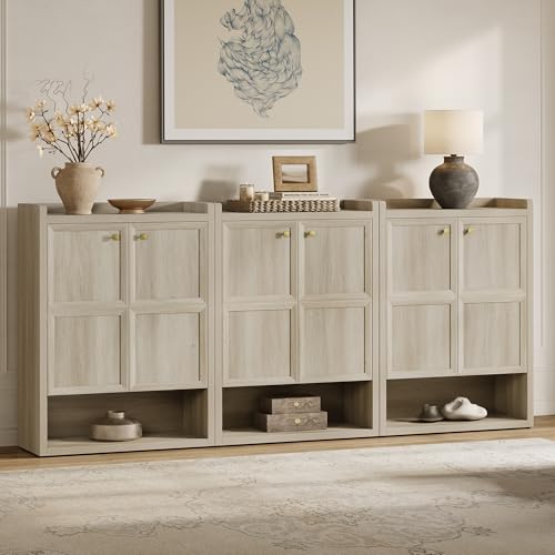 SICOTAS Shoe Cabinet Storage for Entryway - 72-Pair Shoe Cabinets with Doors and Adjustable Shelves, Farmhouse Large 7-Tier Shoes Storage Cabinet for Mudroom Closet Hallway, Grey White Oak, 3PCS - color: Grey White Oak, size: 3 Pieces