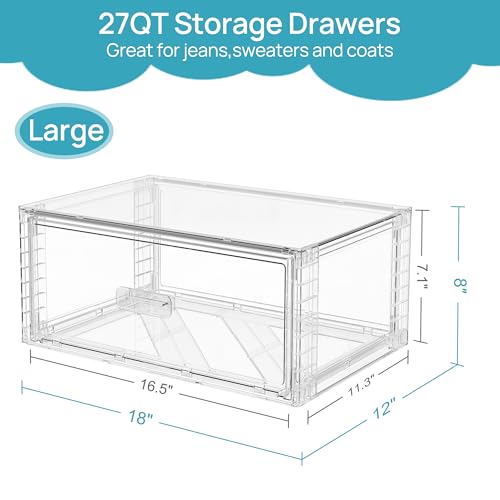 Vtopmart 3 Pack Large Clear Stackable Storage Drawers 27QT, Easily Assemble Plastic Closet Storage Bins, Dust-Proof UnderBed Organizer for Clothing, Sweater Organization - style: 3pk Large