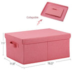 HOONEX Linen Foldable Storage Bins with Lids, 2 Pack, Storage Boxes with Carrying Handles and Sturdy Heavy Cardboard, 16.5" L x 11.8" W x 7.5" H for Shoes, Books, Clothes, Nursery, Pink - color: Pink