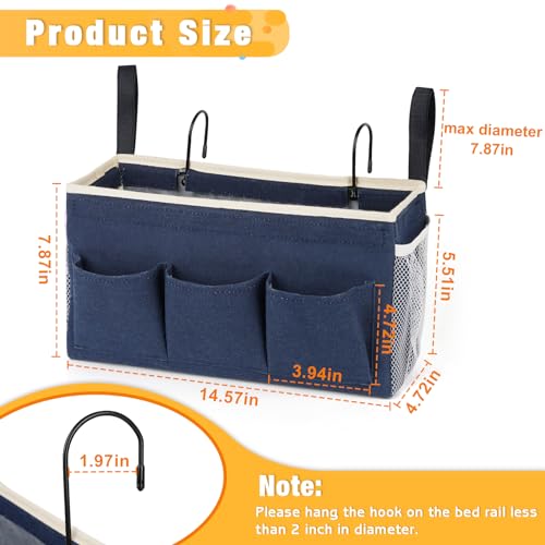 Lilithye Bedside Caddy Bedside Organizer Bedside Storage Caddy with Fixed Straps and Water Bottle Holder for Home College Dorm Bunk Bed Hospital Bed Crib Bed Rails (2pcs Navy Blue) - color: 2pcs Navy Blue