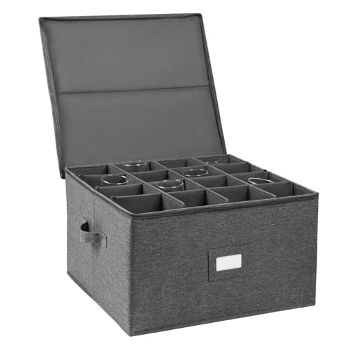 popoly Stemware Storage Cases, Wine Glass Storage Box Containers with Dividers for Glassware or Crystal, Holds 16 Red or White Wine Glasses, Hard Top and Stackable (Grey) - color: 16 Cell Grey