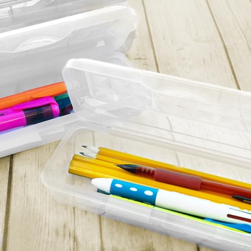 BAZIC PRODUCTS Plastic Pencil Case, Multi Purpose Organizer & Supply Holder, Clear Box Design, Durable Plastic Storage for School, Office, Classroom & Craft Supplies, 1-Pack - size: 1-Pack