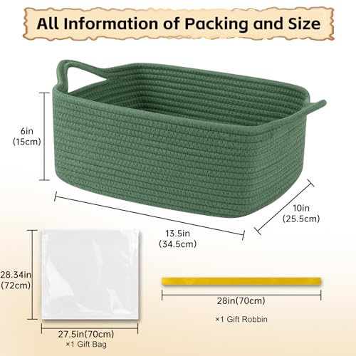 OIAHOMY Woven Basket, Gift Basket Empty with Gift Bags and Ribbons, Rope Baskets for Baby Showers, Storage Baskets with Handles for Nursery, Pet Toy Organizer - Olive Green - color: Olive Green, size: Medium: 13.5L*10W*6H