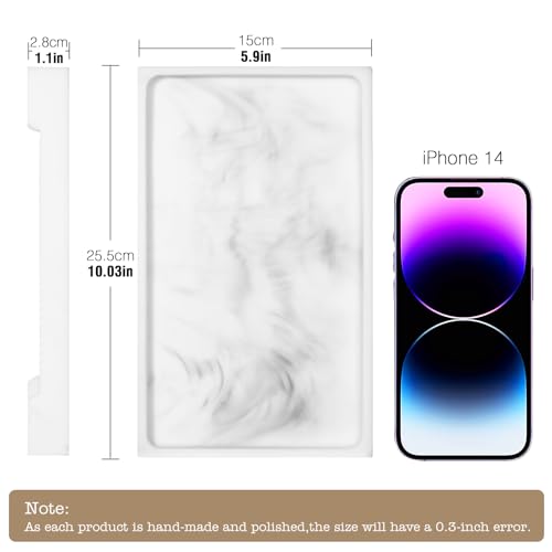 Luxspire Resin Vanity Tray, Bathroom Toilet Tank Storage Tray, 10.03 x 5.9 in Kitchen Sink Trays Decorative Serving Tray, Vanity Countertop Organizer for Makeup Towel Perfume Holder, M, White Marble - color: B - White Marble, style: Medium