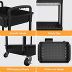 3 Tier Rolling Utility Cart with Handle,REBECAT Utility Cart Made of Multifunctional Storage Organizer Tool for Kitchen,Bathroom,Living Room,Office(Black) - color: Black