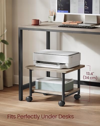 VASAGLE Printer Stand with Locking Wheels, Industrial Mobile Cart, Under Desk Printer Table for Home Office, 18.9 x 15.7 x 13.4 Inches, Storage Shelf, 2-Tier, Heather Greige and Ink Black - color: Heather Greige + Black, size: 2 Tiers/Compact
