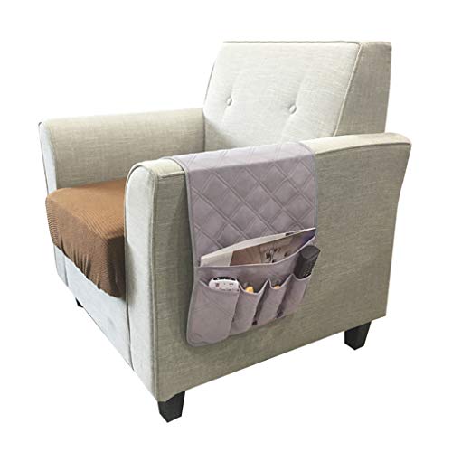Couch Sofa Armrest Organiser Arm Chair Caddy Bedside Storage Pocket with 6 Pockets TV Remote Holder Bed Storage Pocket Bag for Cellphone Tablet Notepad Book Magazines DVD Glasses - color: #D Grey (Polyester)
