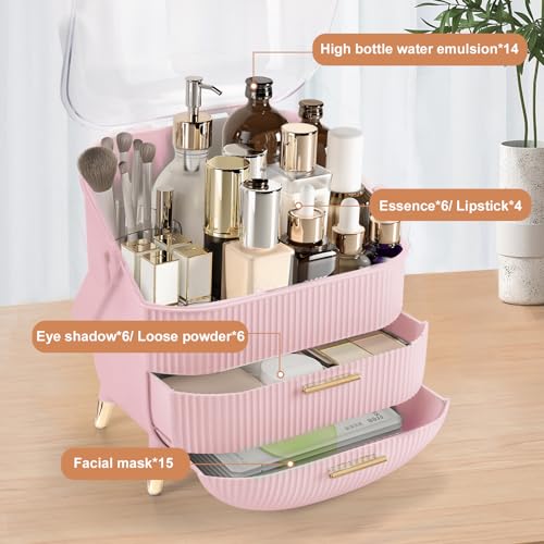 Makeup Organizer for Vanity, Large Capacity Skincare Cosmetic Organizer Countertop with 2 Drawers, Cosmetic Display Cases Makeup Storage Box for Bedroom, Bathroom, Ideal Gifts for Women(Pink) - color: Pink01