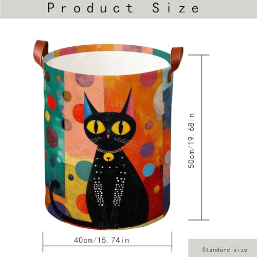 Laundry Basket 15.75 x 15.75 x 19.7 Inch Oxford Fabric Clothes Hamper with Black Cat Art Print Foldable Storage Bin with Handles for Bedroom Bathroom Dorm and Laundry Room Organizer Décor - color: Colorful586