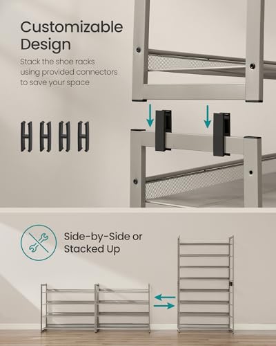 SONGMICS Shoe Rack, 8-Tier Shoe Organizer, Metal Rack for Garage, Set of 2, 4-Tier Stackable Shelf, with Adjustable Flat or Angled Shelves, 32-40 Pairs, Cappuccino Beige ULMR008L01 - color: Cappuccino Beige, size: 8 Tiers (36.4"W)