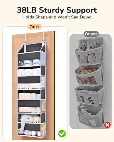ULG 1 Pack Small Over Door Organizer with 4 Large Pockets 8 Mesh Side Pockets, Hanging Storage Organizer with Clear Window Kids Toys Deep Gray - color: Dark Grey, size: 1 Pack-4 Tier