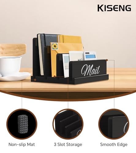 Mail Organizer for Desk,Wooden Mail Holder with Divider, 3-Slot Letter Sorter File Holder,Vertical Bill Organizer for Desktop Document/Notebook/Filing/Folders/Paper