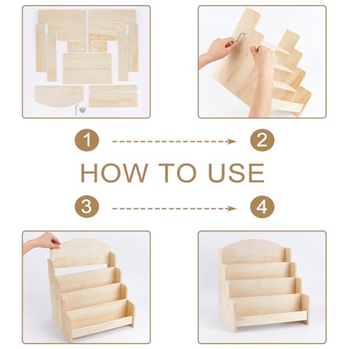 Greeting Card Display Stand 4 Tier Acrylic Sticker Display Holder 12x10x13 Inch Wood Sticker Organizer Rack Desktop Wooden Multi-layer Storage Rack Retail Counter Displays Holder