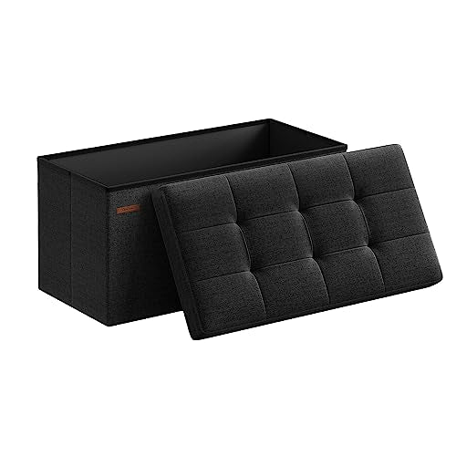 SONGMICS Mazie Collection - 30 Inches Folding Storage Ottoman Bench, Ottoman Foot Rest, End of Bed Bench, Storage Chest, Load 660 lb, for Living Room, Bedroom, Entryway, Ink Black ULSF047B01 - color: Ink Black, size: 15"D x 30"W x 15"H