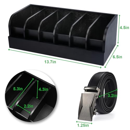 GTI Belt Organizer, 6 Compartments Belt Organizer for Closet and Drawer, Bamboo Display Case for Tie and Belt, Belt Storage Organizer for Men Women (Black) - color: Black, size: 6 Compartments