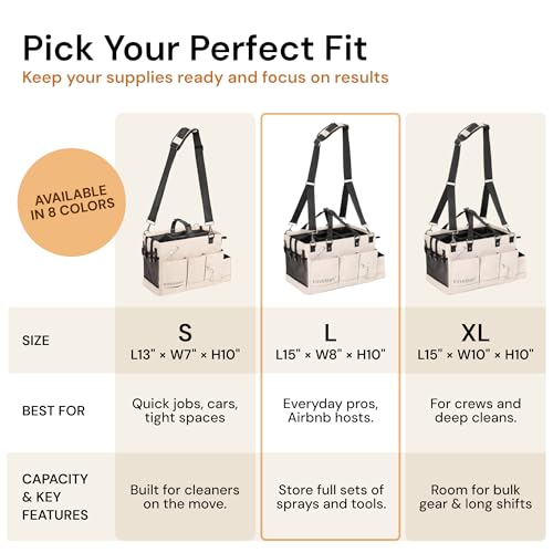 FifthStart Multiuse Cleaning Caddy with Waist & Shoulder Strap,9 Pockets Professional Bag, Mesh Base & Adjustable Compartments - Beige Large Organizer with Handle - Cleaning Caddy Bag (Beige, Large) - color: Beige, size: Large