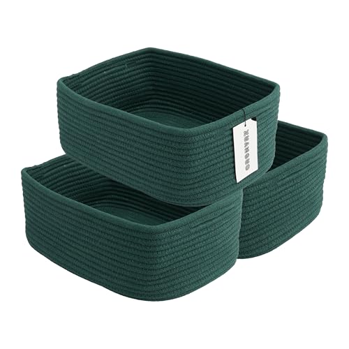 XUANGUO Small Woven Storage Baskets 13“X9”X5“ Decorative Rope Bins for Organizing Shelves, Closets, and Toys, Empty Gift Baskets, Cute Organizer Basket for Home and Office (dark green, Large) - color: dark green, size: Large