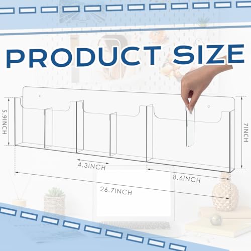 Sherr Acrylic Brochure Holder Wall Mount with Removable Adjustable Dividers, 6/ 3 Pockets Large Capacity Literature Display Stand for 4''x 9'',8.5''x11'' Pamphlets, 26.7''x7'' for Office Hotel Lobby