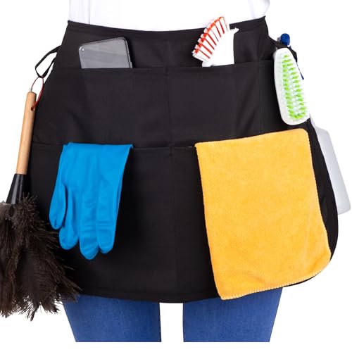5-Pocket Waterproof Professional Cleaning Apron. Made for Pro Cleaners. Like a Cleaning Caddy Around Your Waist - color: Jet Black, style: Small