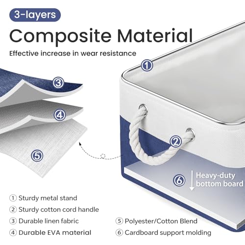 Large Storage Baskets- 15.7x11.8x8.26 inch Storage Bins for Shelves and Closet Organizing, Foldable Fabric Bin for Home Organization Clothes and Laundry (3-Pack, White&Blue) - color: WhiteBlue, size: 15.7inX11.8inX8.26in-3P
