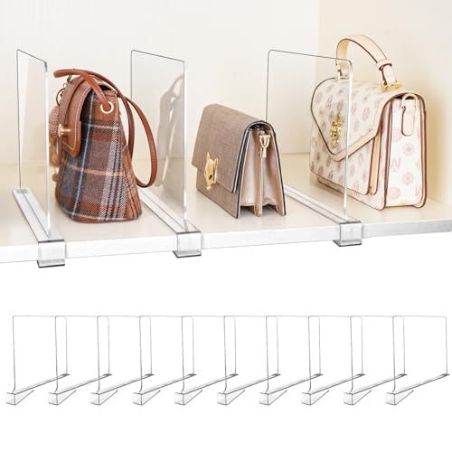 10 Pack Shelf Dividers, Adjustable Shelf Dividers for Closet Organization with Non-Slip Design, Clear Acrylic Shelf Dividers for Clothes, Handbags, Purses, Towels, Bookshelf in Home Organization - size: 10 Pcs