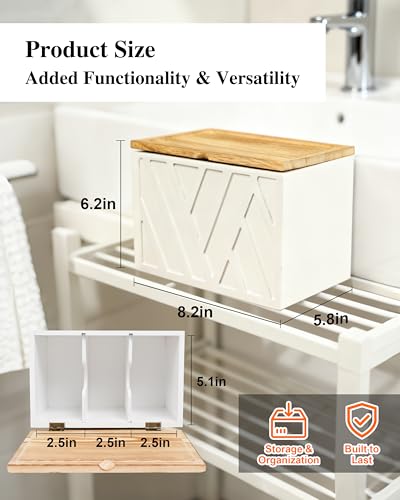Tampon Holder for Bathroom Decor Feminine Product Organizer With Lid Shark Week Box Wooden Pad Girl Stuff Box (BLACK, lid) (1, WHITE) - color: White