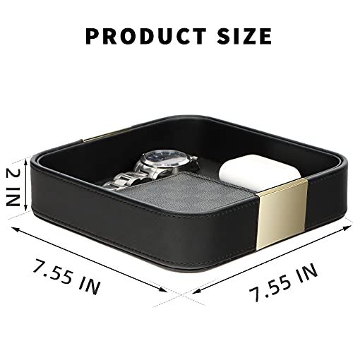 SANZIE Luxury Leather Desktop Storage Small Catchall Organizer Decorative Tray for Entryway Table to Hold Jewelry Watch Cosmetics Keys Phone Wallet, Home & Office Accessories (Metal Gilded, Black) - color: Black (Metal Glided), size: 7.5" x 7.2" x 2"